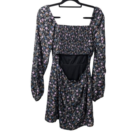 Coquette Floral Smocked Long-Sleeve Mini Dress By All In Favor SZ L - Picture 9 of 10